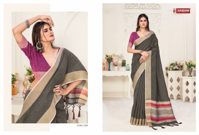 Sangam Aarya Linen Thread Work Fancy Ethnic Wear Designer Saree Collection
